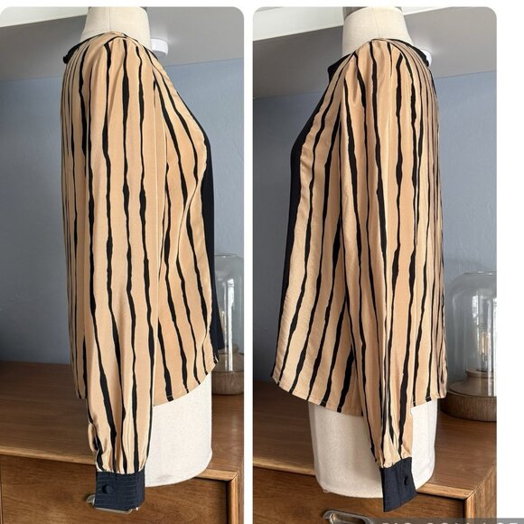 Vtg 80s DAVID HAYES 3pc Silk Blouse Blazer & Pleated Skirt Suit Striped - Picture 10 of 12